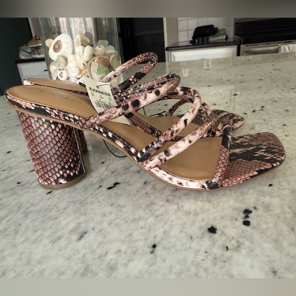 Express Brown Snakeskin Heeled Sandals